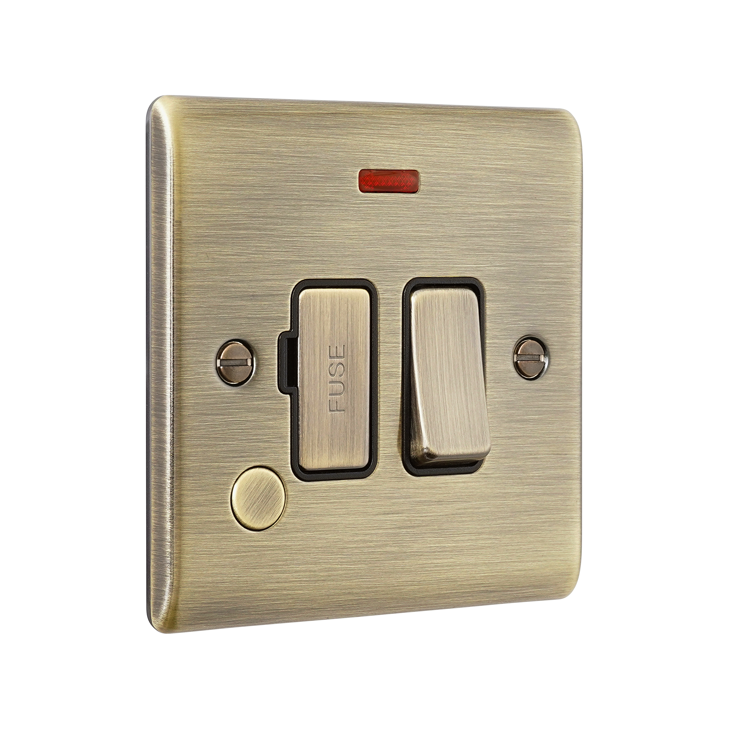 Saxby Raised Screwed 13A Switched Fused Spur Unit with Flex Outlet and Neon Antique Brass With Black Insert - RS323ABB - Image 3