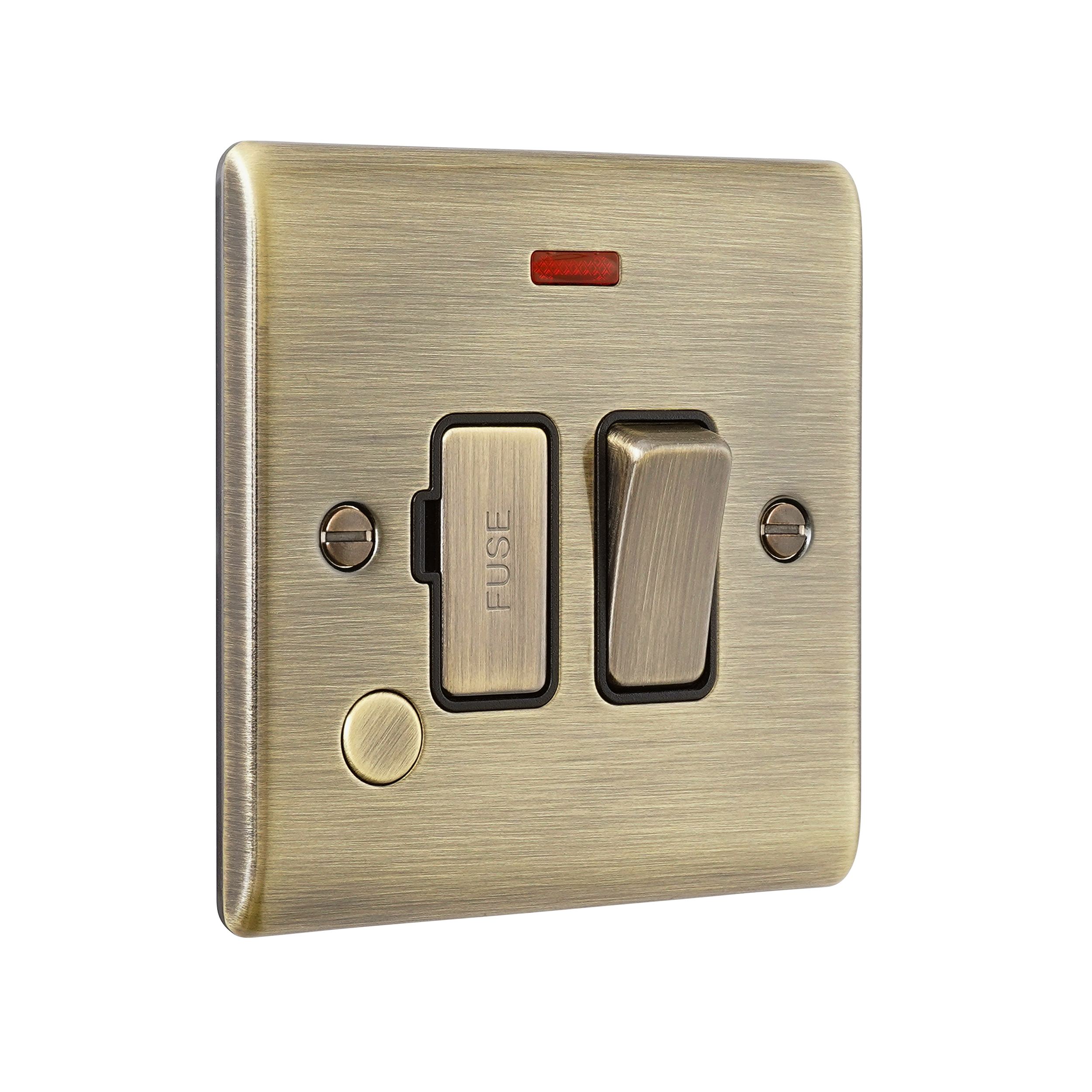 Saxby Raised Screwed 13A Switched Fused Spur Unit with Flex Outlet and Neon Antique Brass With Black Insert - RS323ABB - Image 4