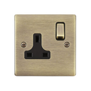Saxby Raised Screwed 13A 1G DP Switched Socket Antique Brass With Black Insert - RS412ABB