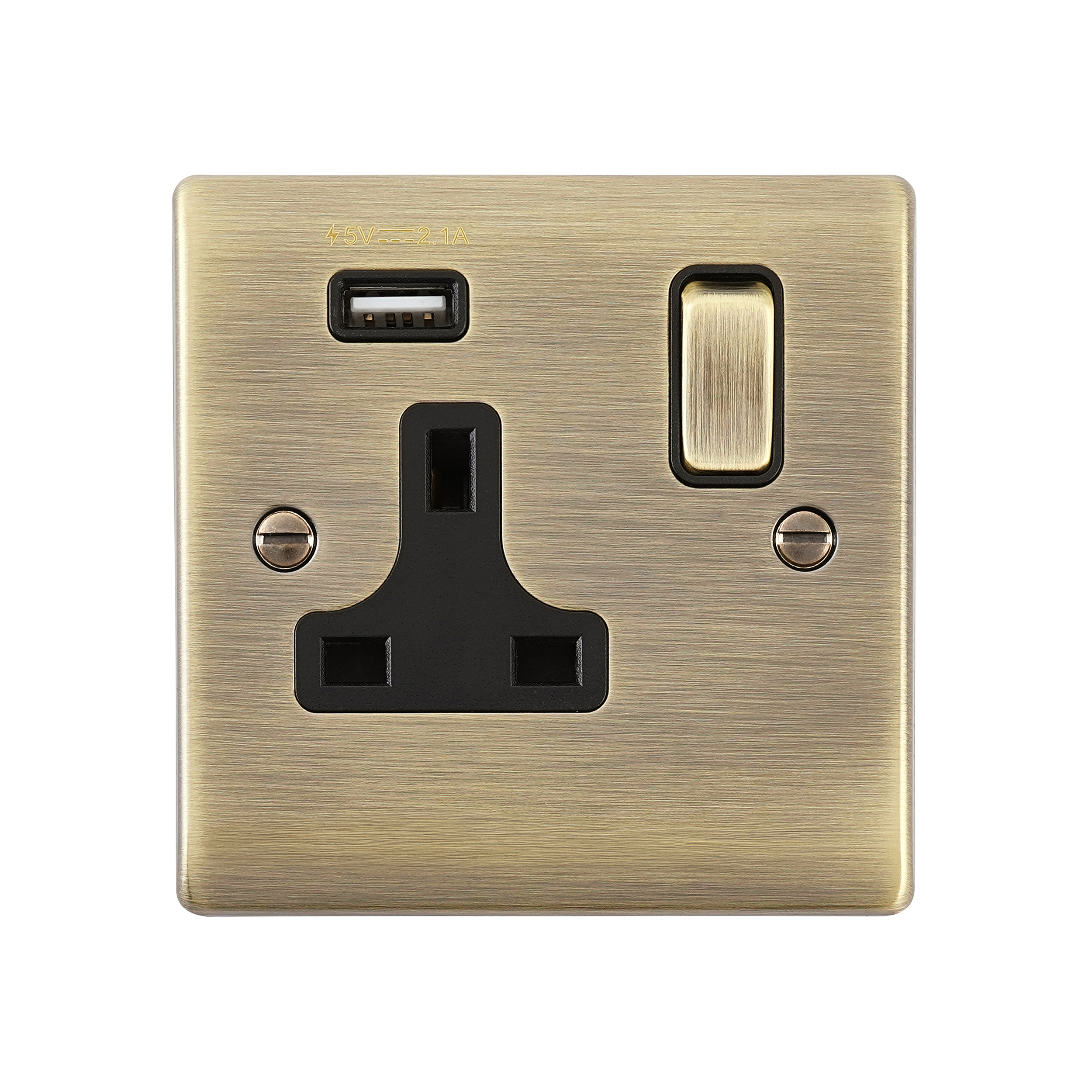 Saxby Raised Screwed 13A 1G DP Switched Socket with 2.1V USB Antique Brass With Black Insert - RS413ABB - Image 2