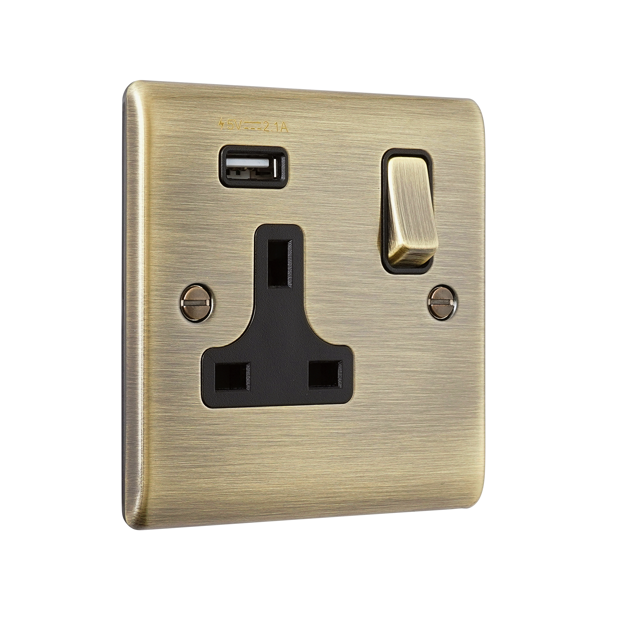 Saxby Raised Screwed 13A 1G DP Switched Socket with 2.1V USB Antique Brass With Black Insert - RS413ABB - Image 3