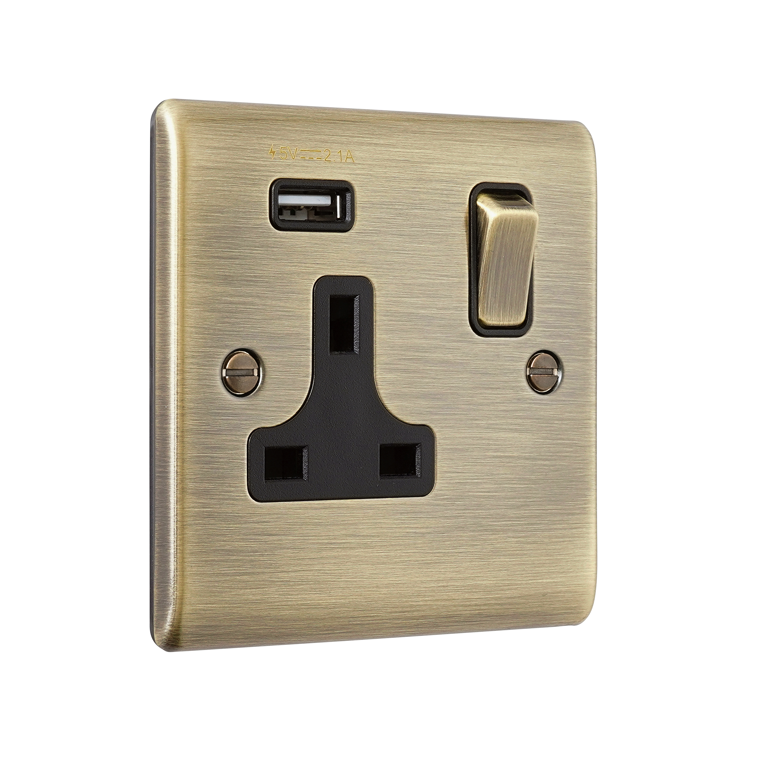 Saxby Raised Screwed 13A 1G DP Switched Socket with 2.1V USB Antique Brass With Black Insert - RS413ABB - Image 4