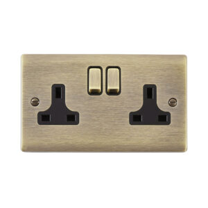 Saxby Raised Screwed 13A 2G DP Switched Socket Antique Brass With Black Insert - RS422ABB