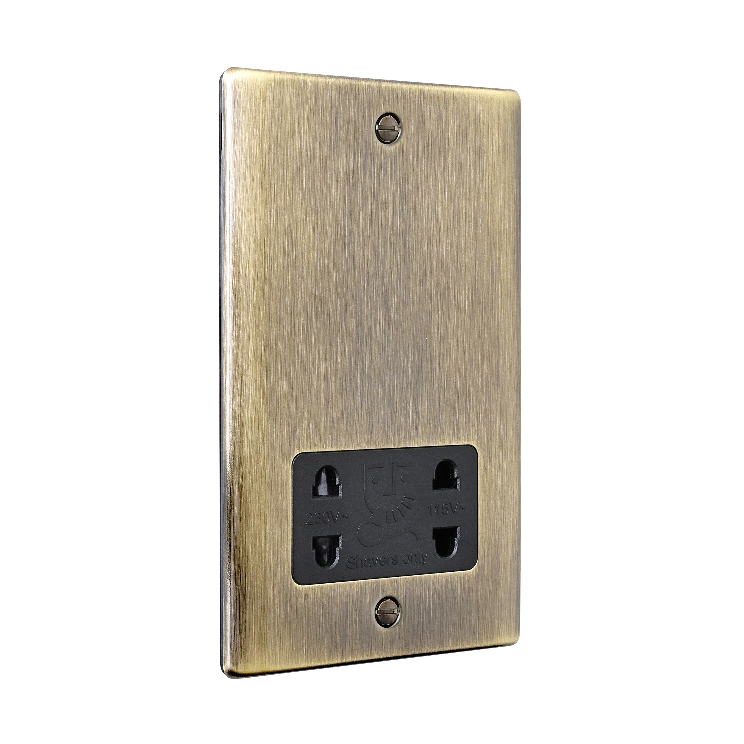 Saxby Raised Screwed Dual Voltage Shaver Socket Antique Brass With Black Insert - RS441ABB - Image 2