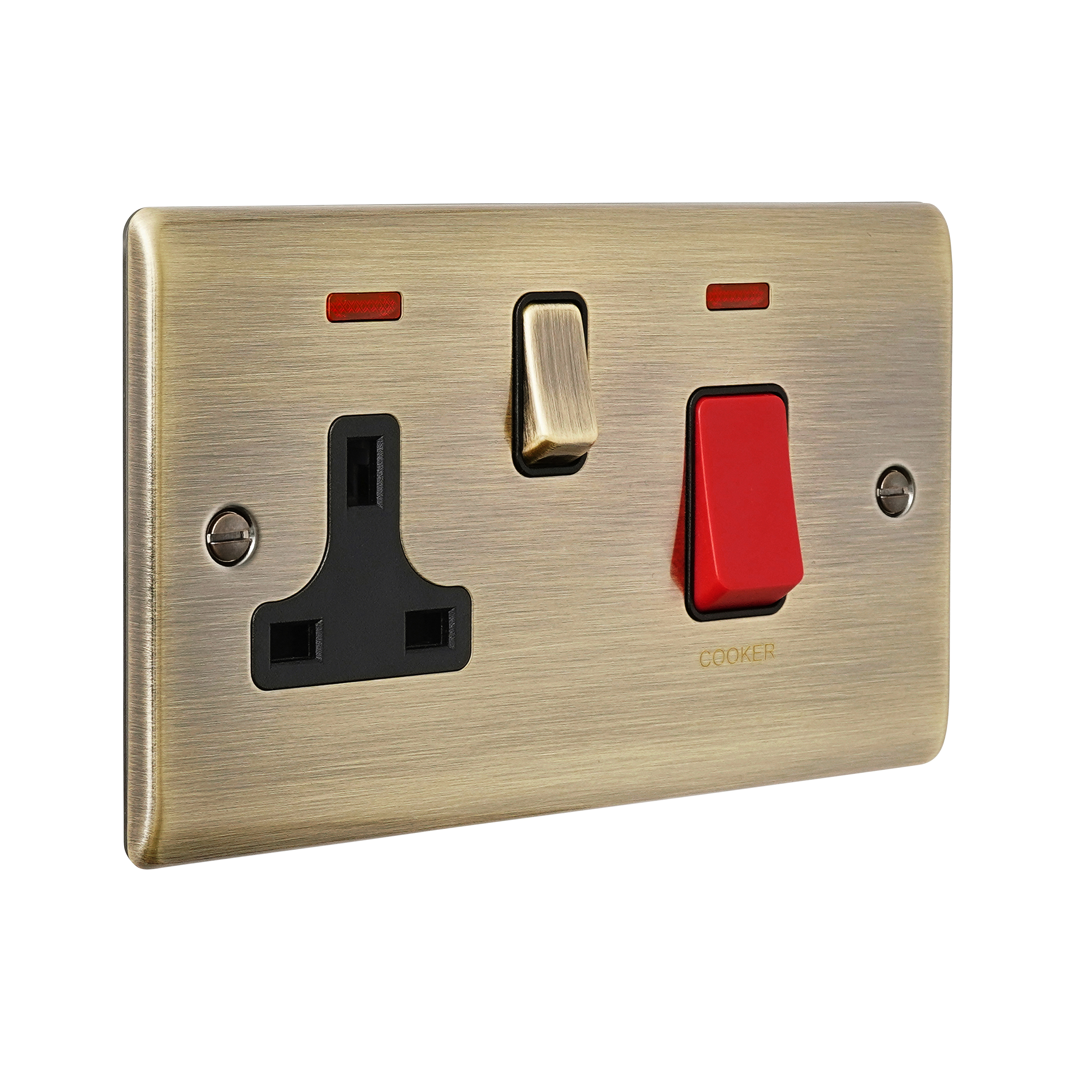 Saxby Raised Screwed 45A DP Cooker Switch with 13A Socket with Neon Antique Brass With Black Insert - RS551ABB - Image 3