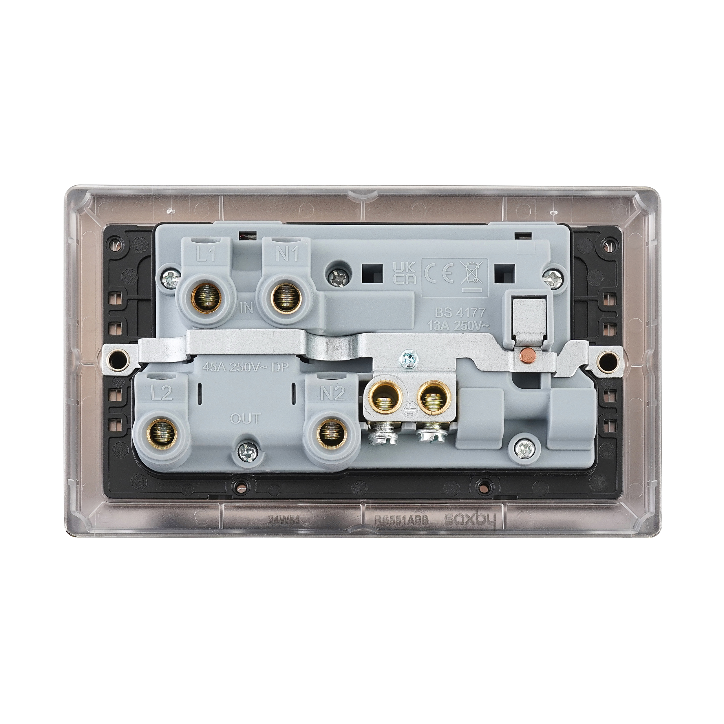 Saxby Raised Screwed 45A DP Cooker Switch with 13A Socket with Neon Antique Brass With Black Insert - RS551ABB - Image 5
