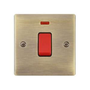 Saxby Raised Screwed 45A 1G DP Switch with Neon Antique Brass With Black Insert - RS553ABB
