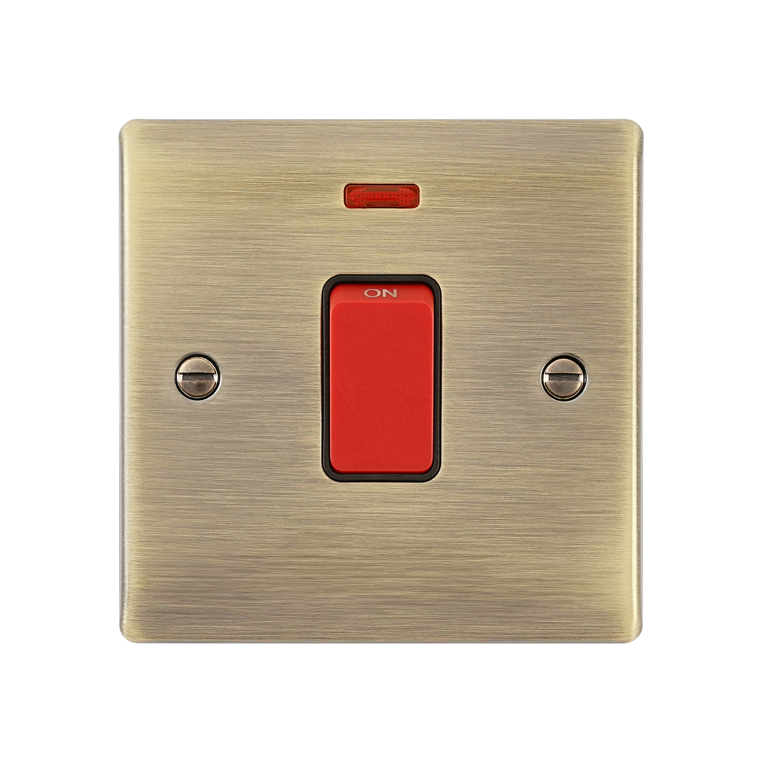Saxby Raised Screwed 45A 1G DP Switch with Neon Antique Brass With Black Insert - RS553ABB - Image 2