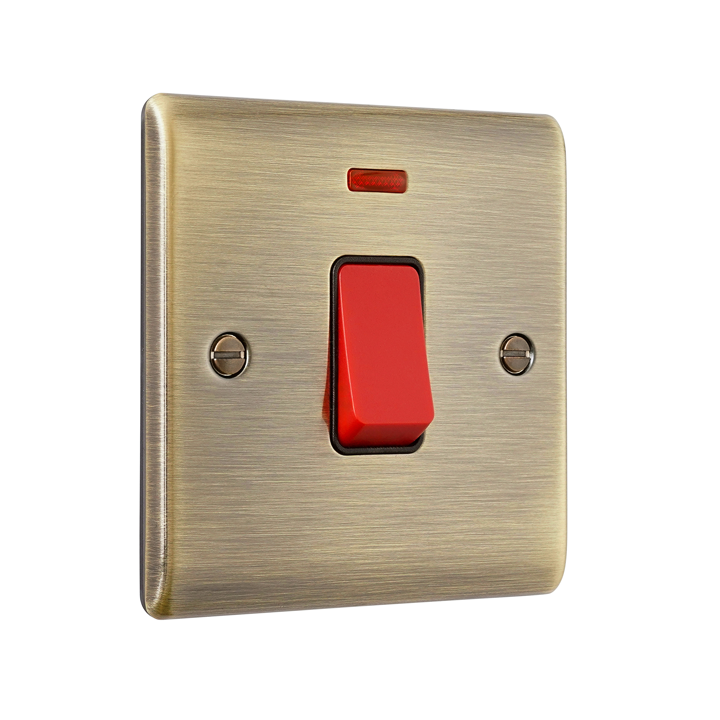 Saxby Raised Screwed 45A 1G DP Switch with Neon Antique Brass With Black Insert - RS553ABB - Image 3