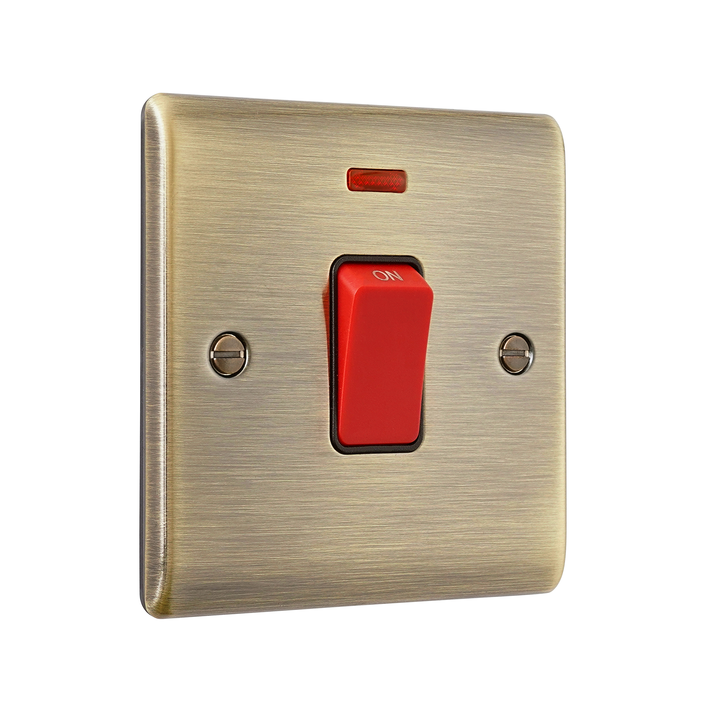 Saxby Raised Screwed 45A 1G DP Switch with Neon Antique Brass With Black Insert - RS553ABB - Image 4