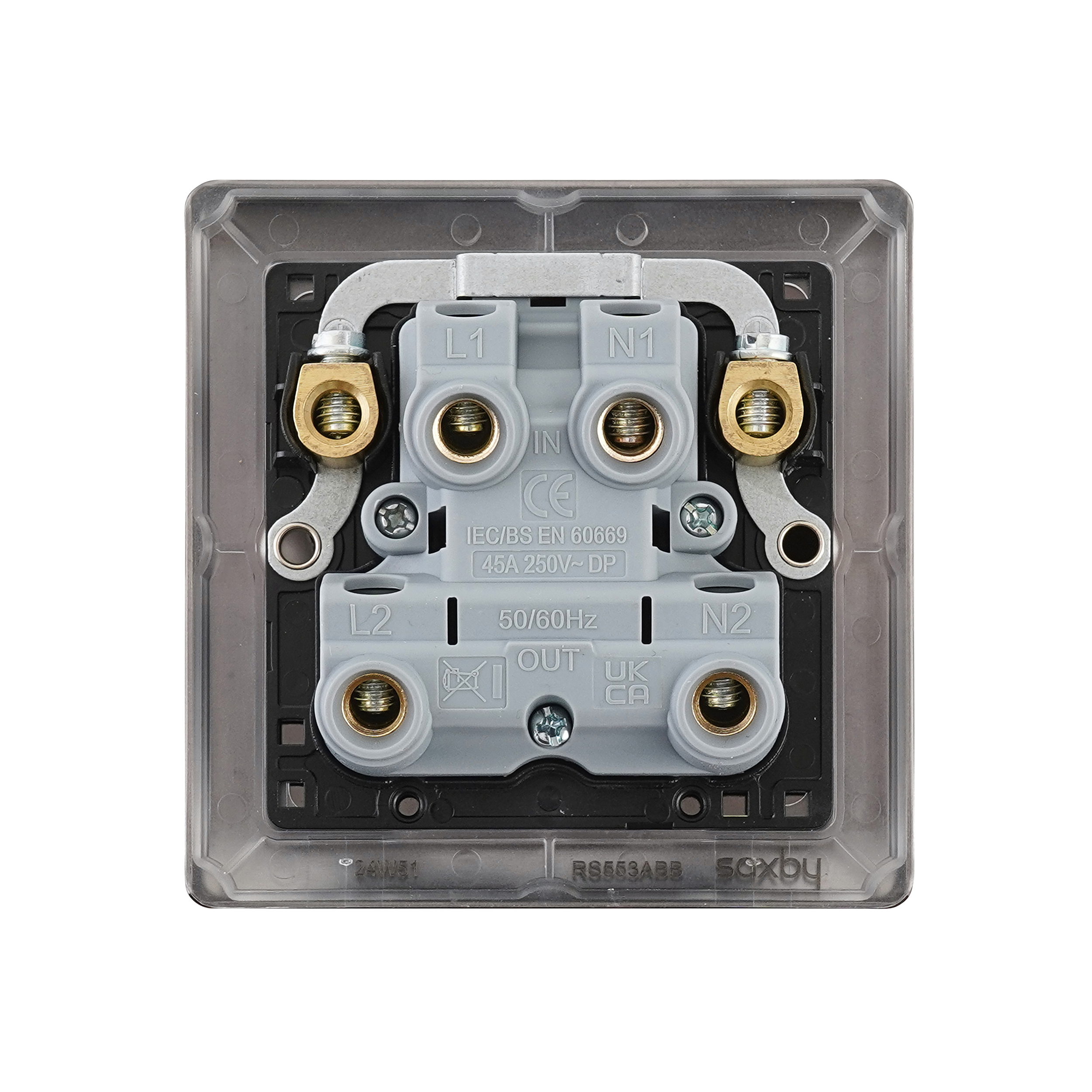 Saxby Raised Screwed 45A 1G DP Switch with Neon Antique Brass With Black Insert - RS553ABB - Image 5