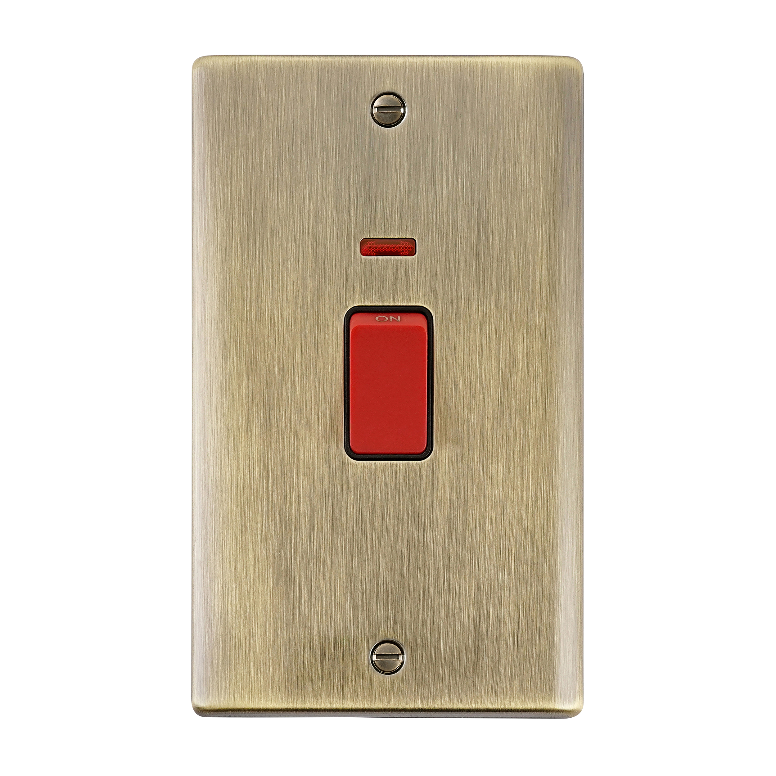 Saxby Raised Screwed 45A Large Plate DP Switch with Neon Antique Brass With Black Insert - RS555ABB - Image 2