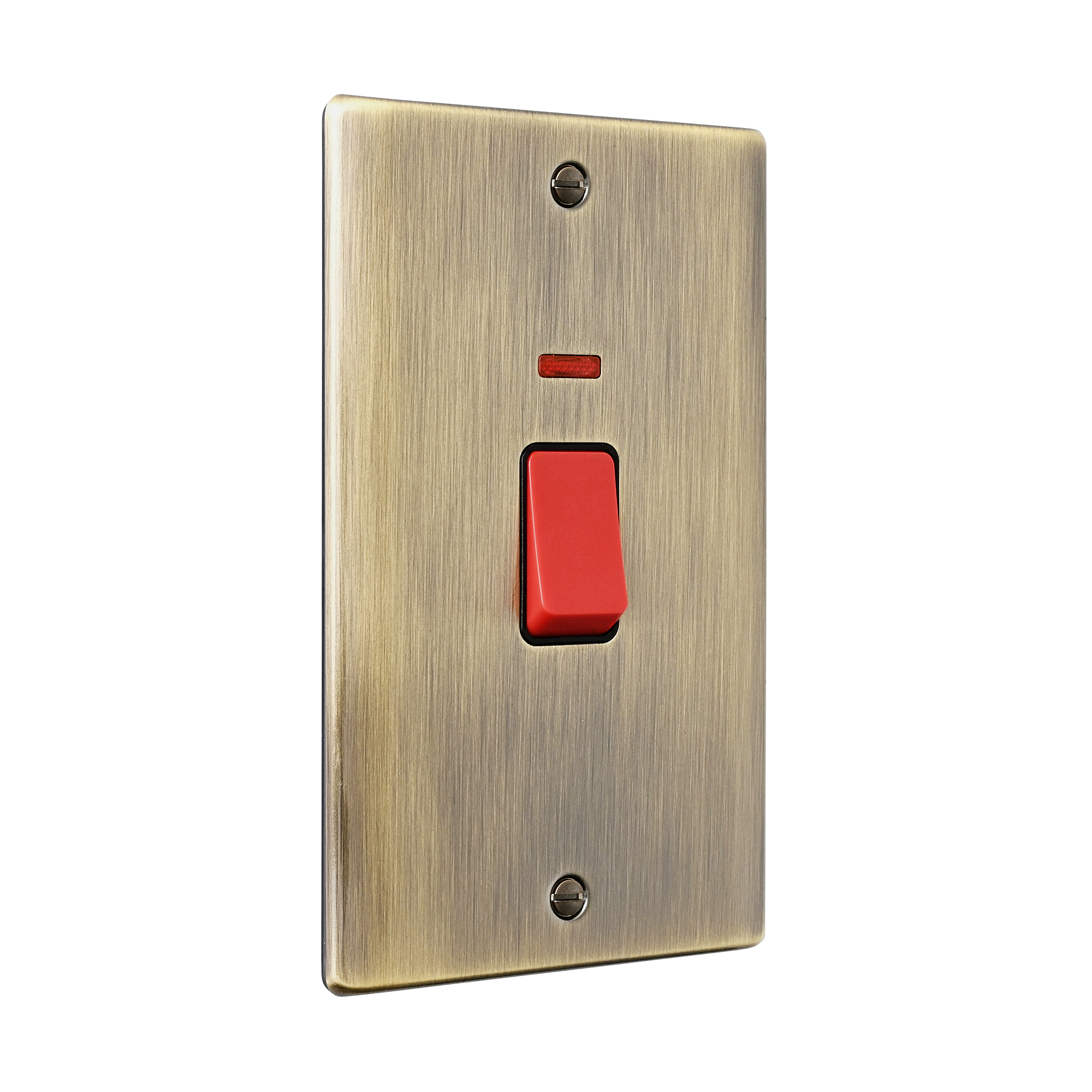 Saxby Raised Screwed 45A Large Plate DP Switch with Neon Antique Brass With Black Insert - RS555ABB - Image 3