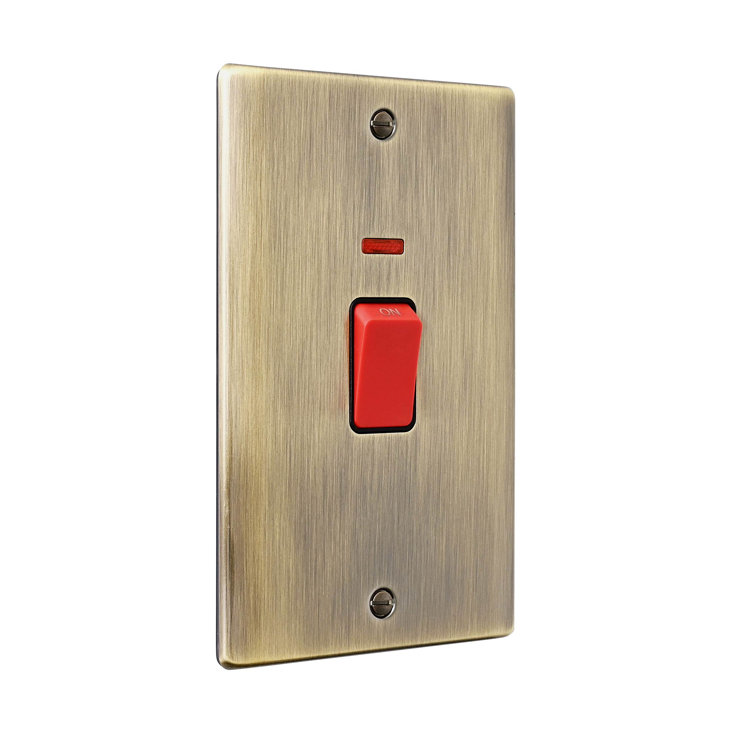 Saxby Raised Screwed 45A Large Plate DP Switch with Neon Antique Brass With Black Insert - RS555ABB - Image 4