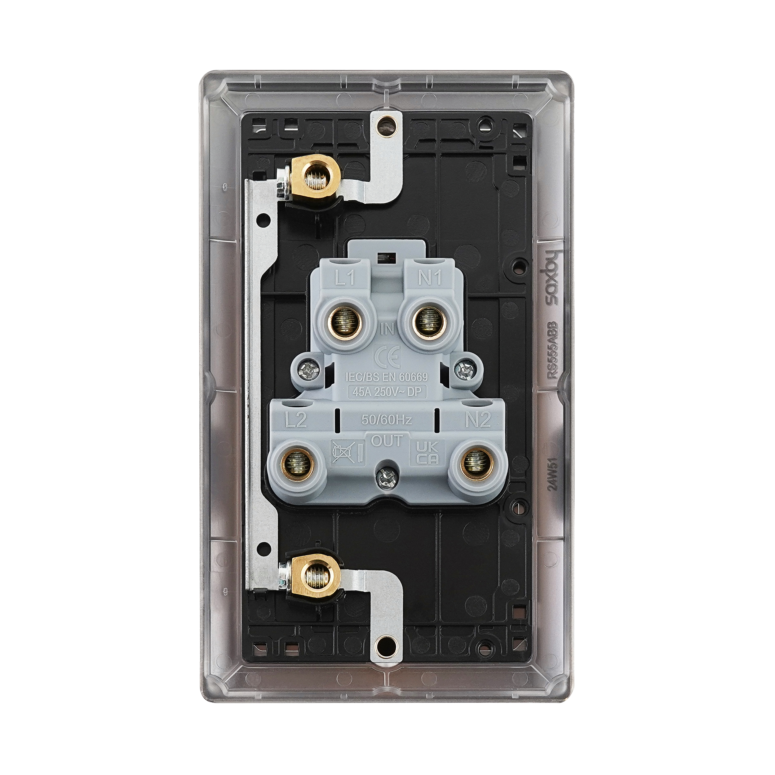 Saxby Raised Screwed 45A Large Plate DP Switch with Neon Antique Brass With Black Insert - RS555ABB - Image 5