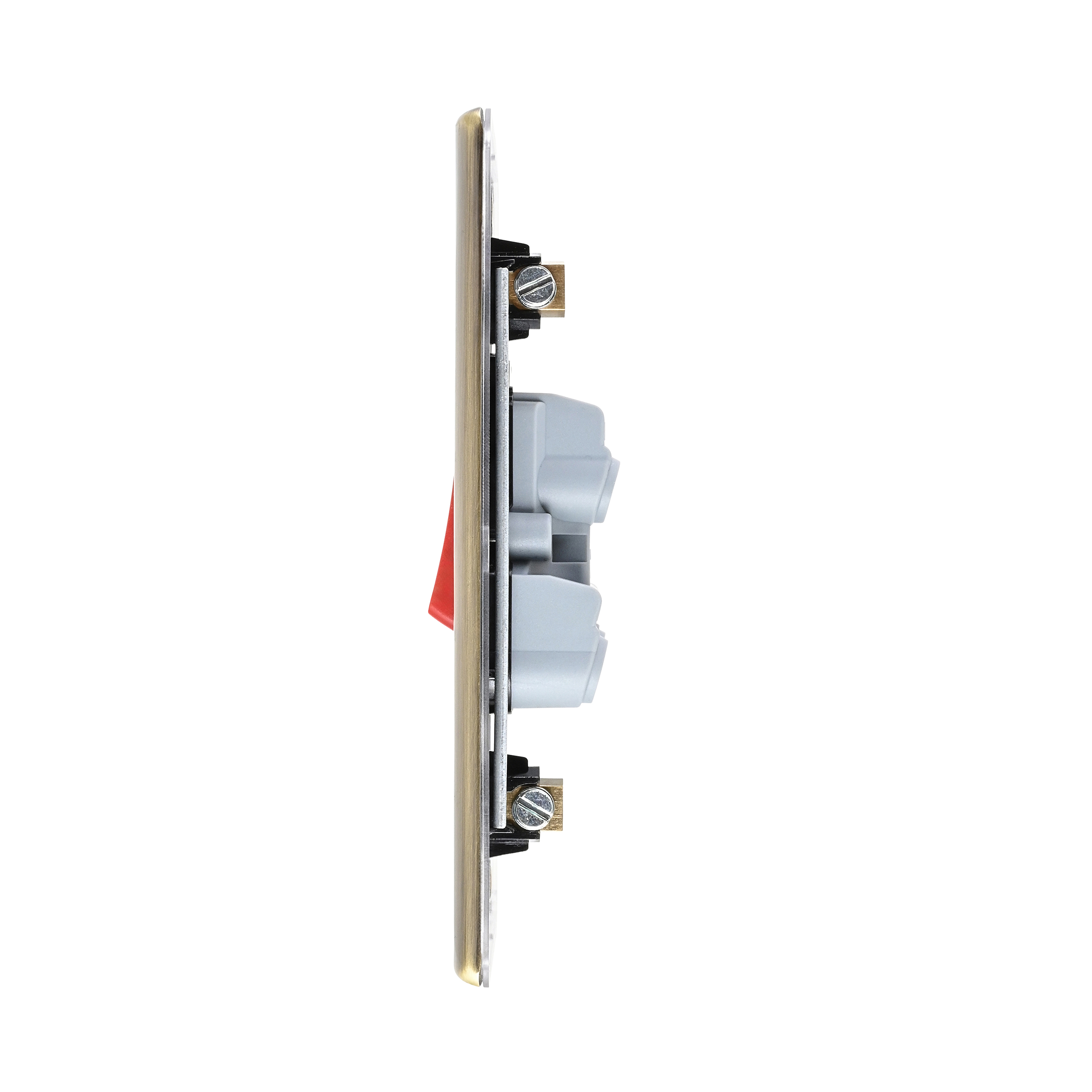 Saxby Raised Screwed 45A Large Plate DP Switch with Neon Antique Brass With Black Insert - RS555ABB - Image 6