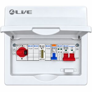 Live Electrical 10 Module Metal PV AC Consumer Unit c/w DP 100A Main Switch, 20A Type A RCBO B Curve, 32A AC Isolator & T2 20/40kA SPD - LSMC1032-R20