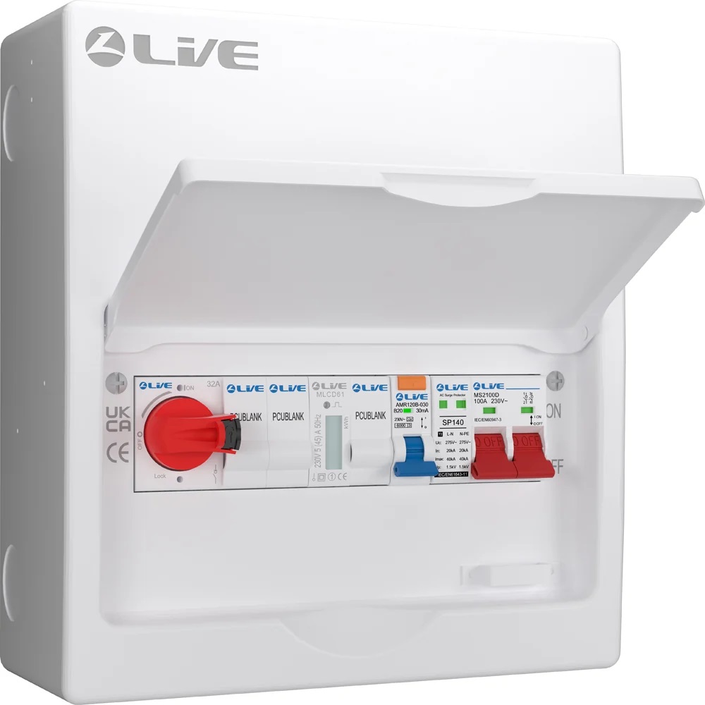 Live Electrical 10 Module Metal PV AC Consumer Unit c/w DP 100A Main Switch, 20A Type A RCBO B Curve, 32A AC Isolator & T2 20/40kA SPD - LSMC1032-R20 - Image 2