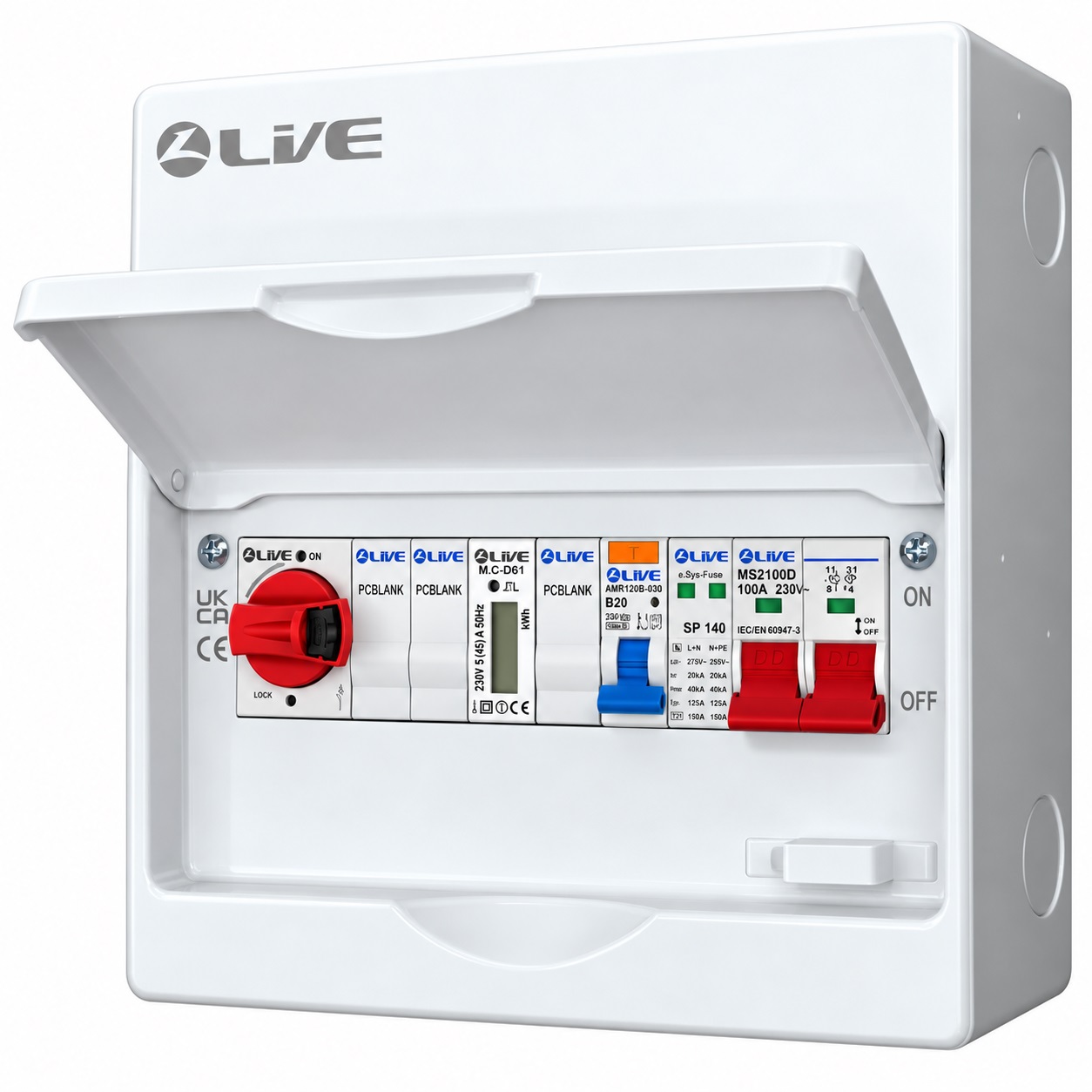 Live Electrical 10 Module Metal PV AC Consumer Unit c/w DP 100A Main Switch, 20A Type A RCBO B Curve, 32A AC Isolator & T2 20/40kA SPD - LSMC1032-R20 - Image 3