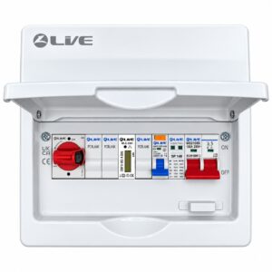 Live Electrical 10 Module Metal PV AC Consumer Unit c/w DP 100A Main Switch, 32A Type A RCBO B Curve, 32A AC Isolator & T2 20/40kA SPD - LSMC1032-R32