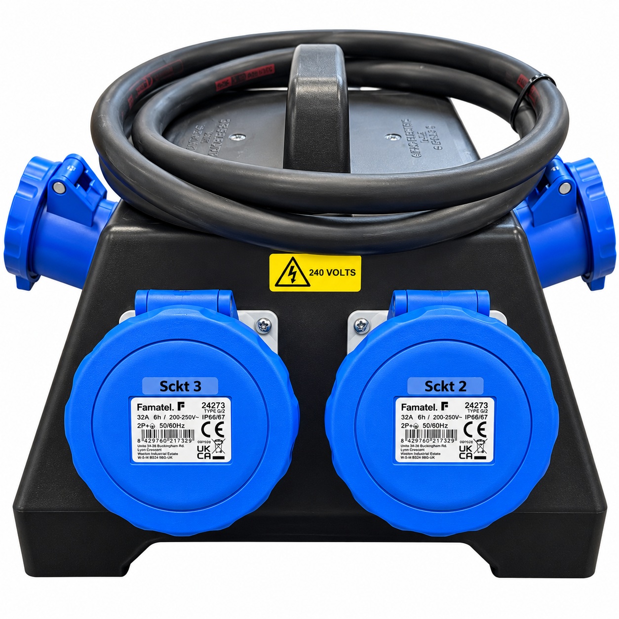 Famatel 32A 240V 4-Way Portable Power Distribution Box with RCBO Protection - SPHRB1084 - Image 3