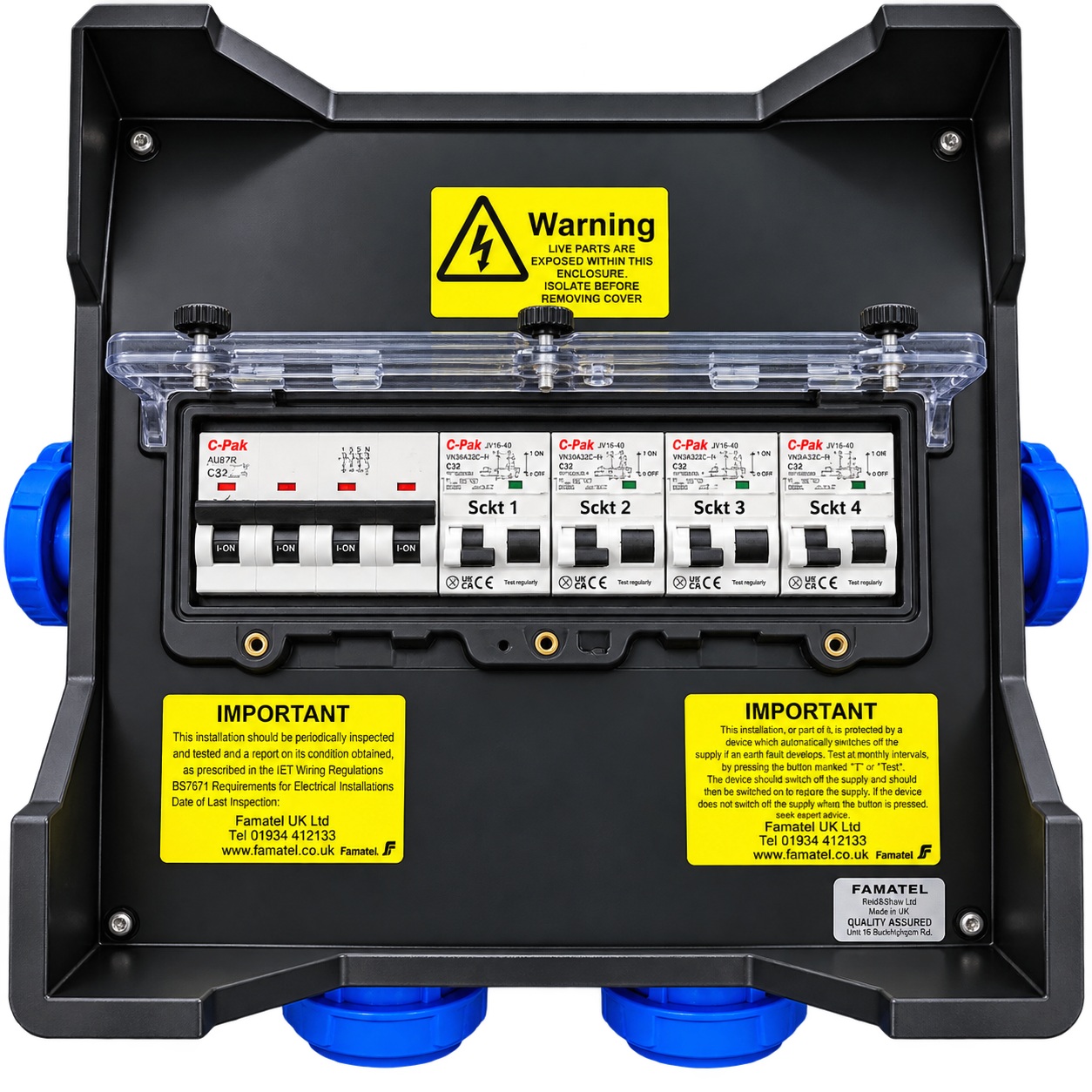 Famatel 32A 240V 4-Way Portable Power Distribution Box with RCBO Protection - SPHRB1084 - Image 9