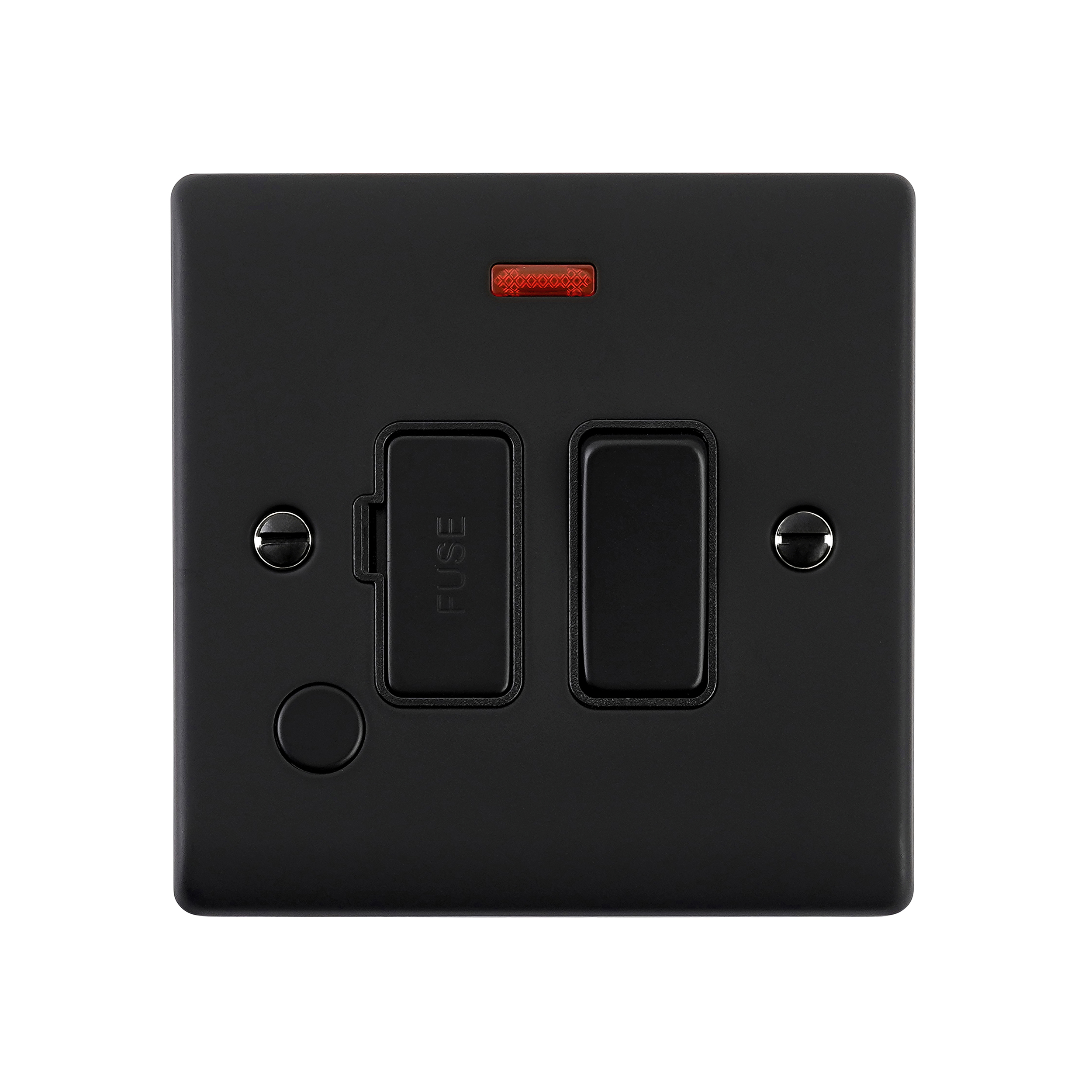 Saxby Raised Screwed 13A Switched Fused Spur Unit with Flex Outlet and Neon Matt Black With Black Insert - RS323BLB - Image 2