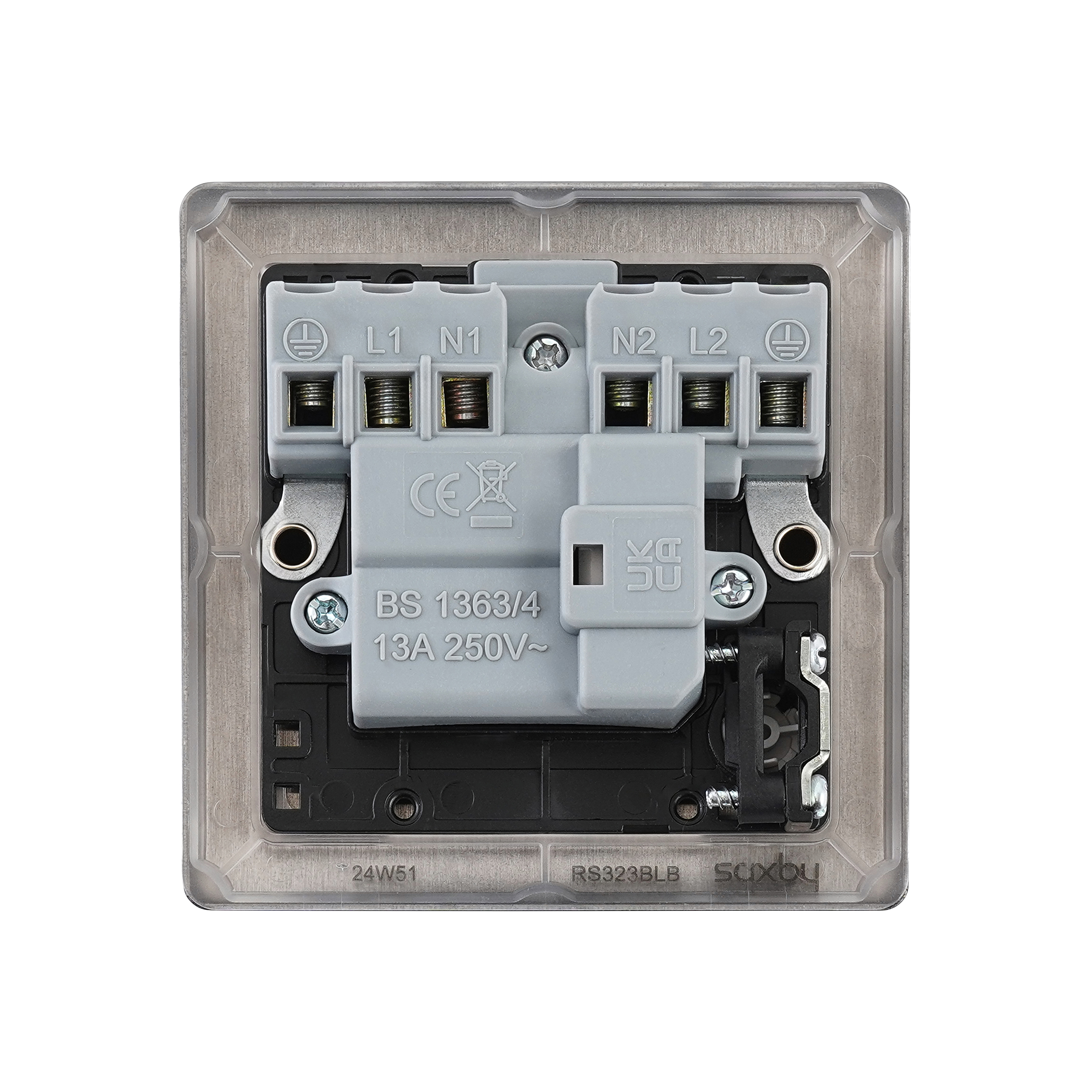 Saxby Raised Screwed 13A Switched Fused Spur Unit with Flex Outlet and Neon Matt Black With Black Insert - RS323BLB - Image 5