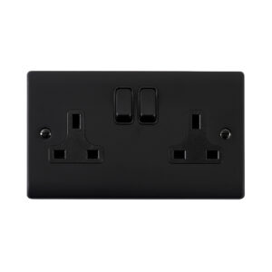 Saxby Raised Screwed 13A 2G DP Switched Socket Matt Black With Black Insert - RS422BLB
