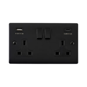 Saxby Raised Screwed 13A 2G DP Switched Socket with 45W USB A+C Matt Black With Black Insert - RS424BLB