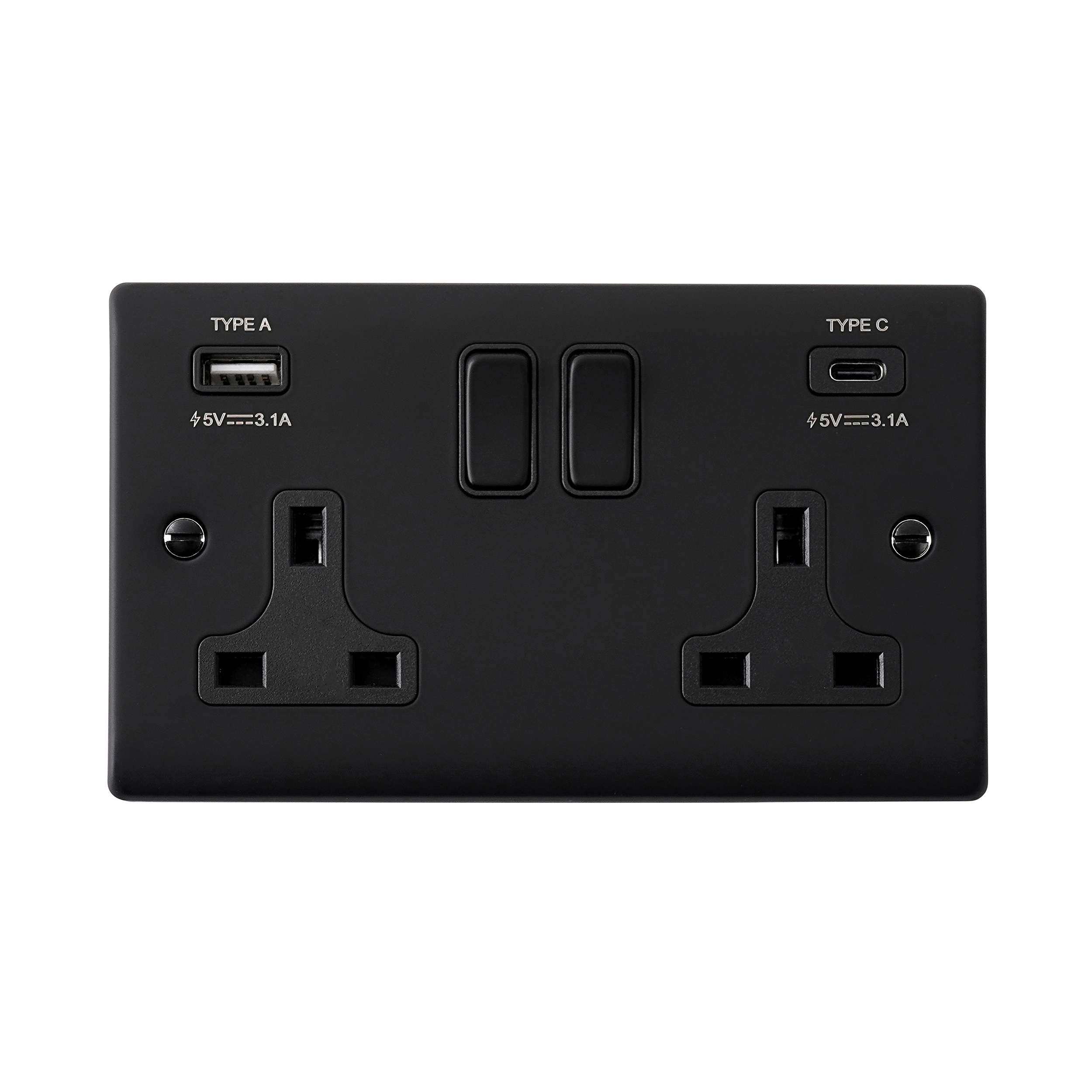Saxby Raised Screwed 13A 2G DP Switched Socket with 15.5W USB A+C Matt Black With Black Insert - RS425BLB - Image 2