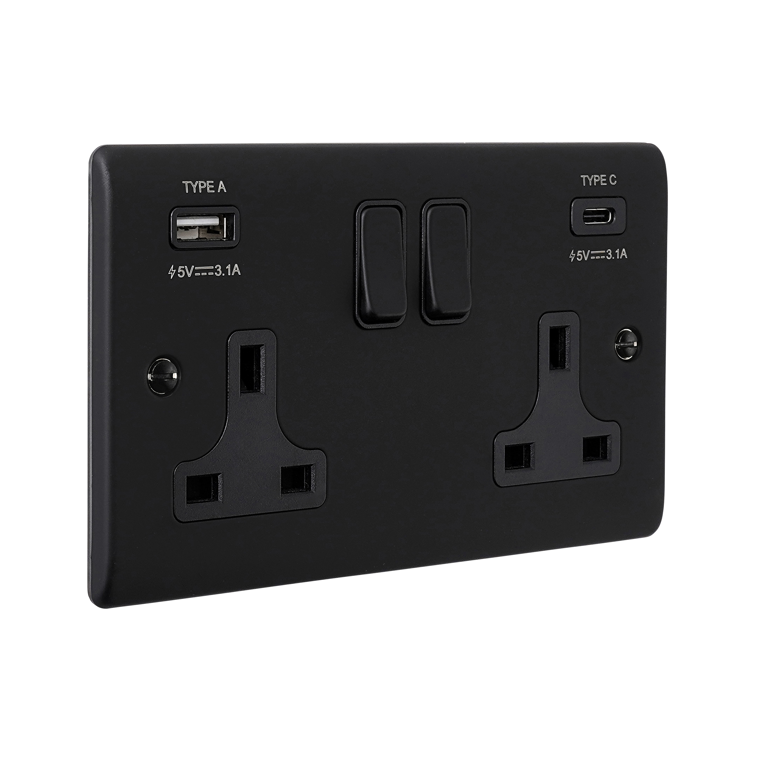 Saxby Raised Screwed 13A 2G DP Switched Socket with 15.5W USB A+C Matt Black With Black Insert - RS425BLB - Image 3
