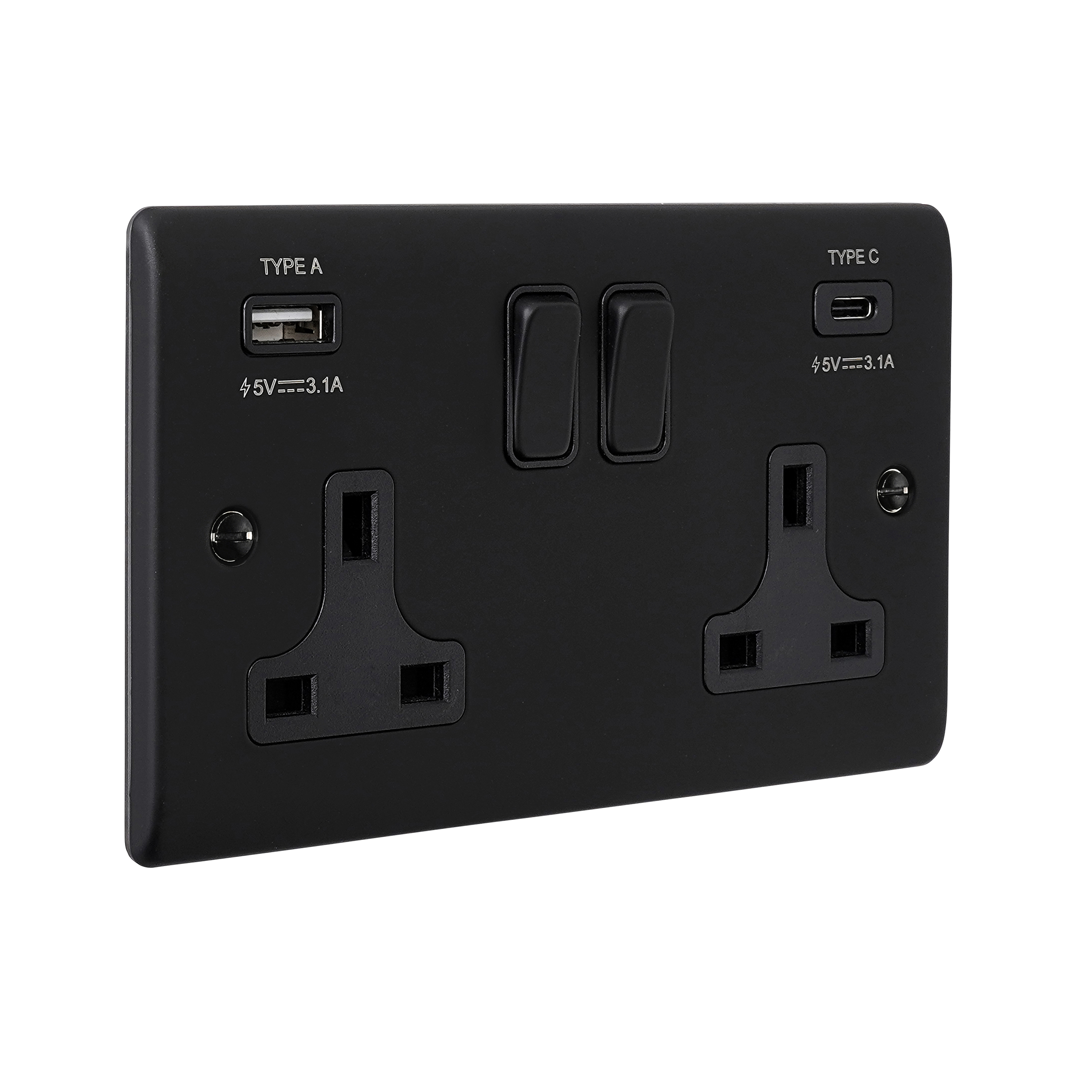 Saxby Raised Screwed 13A 2G DP Switched Socket with 15.5W USB A+C Matt Black With Black Insert - RS425BLB - Image 4