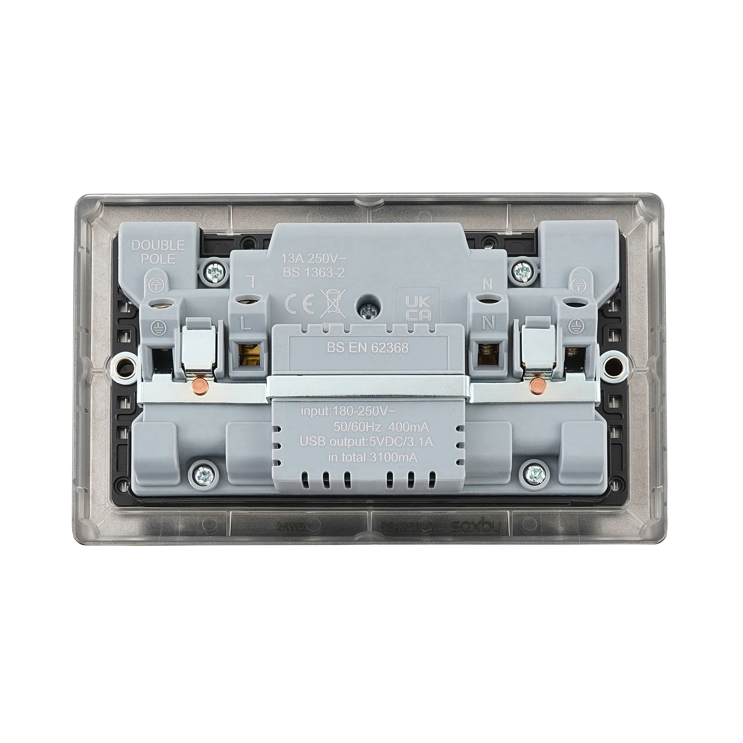 Saxby Raised Screwed 13A 2G DP Switched Socket with 15.5W USB A+C Matt Black With Black Insert - RS425BLB - Image 5