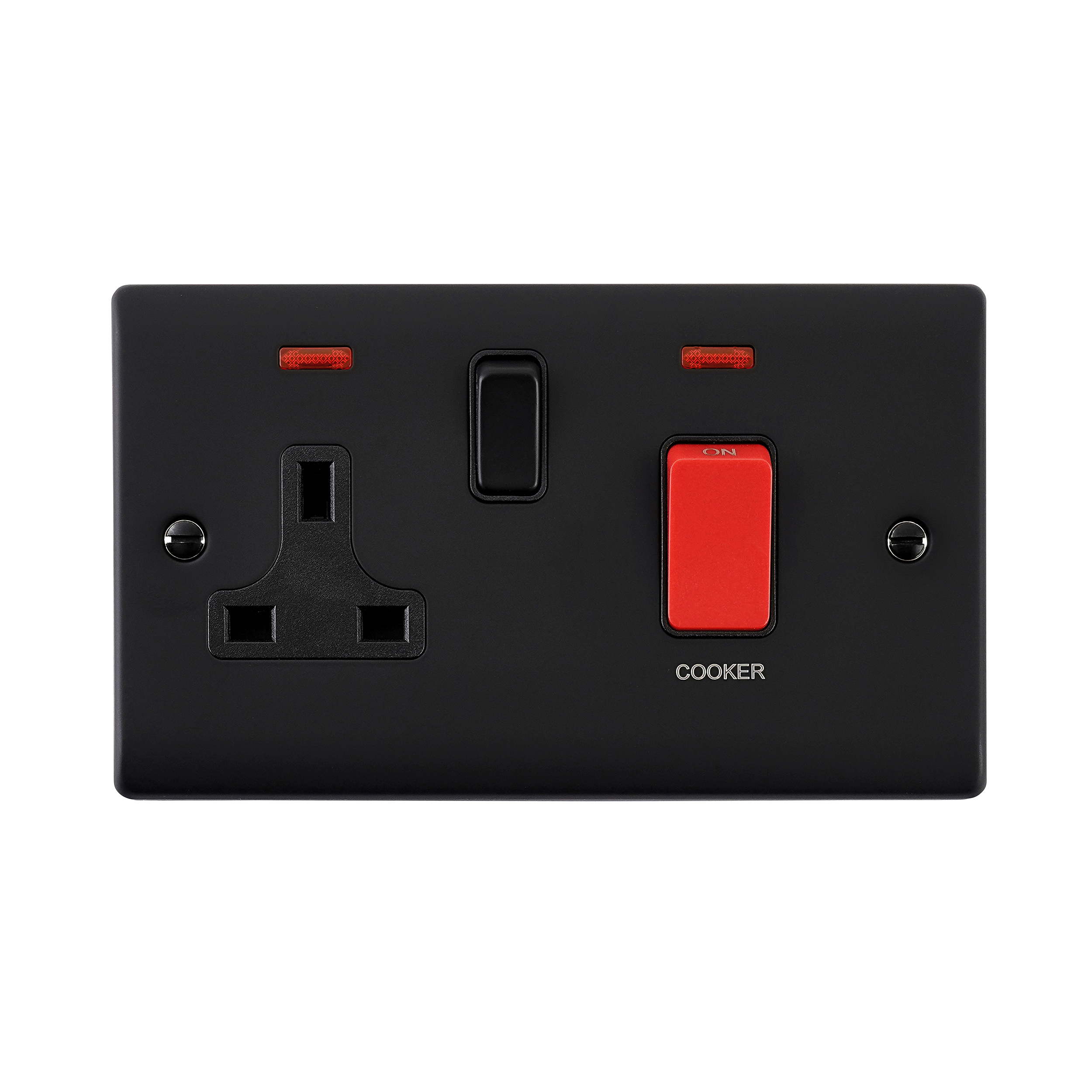 Saxby Raised Screwed 45A DP Cooker Switch with 13A Socket with Neon Matt Black With Black Insert - RS551BLB - Image 2