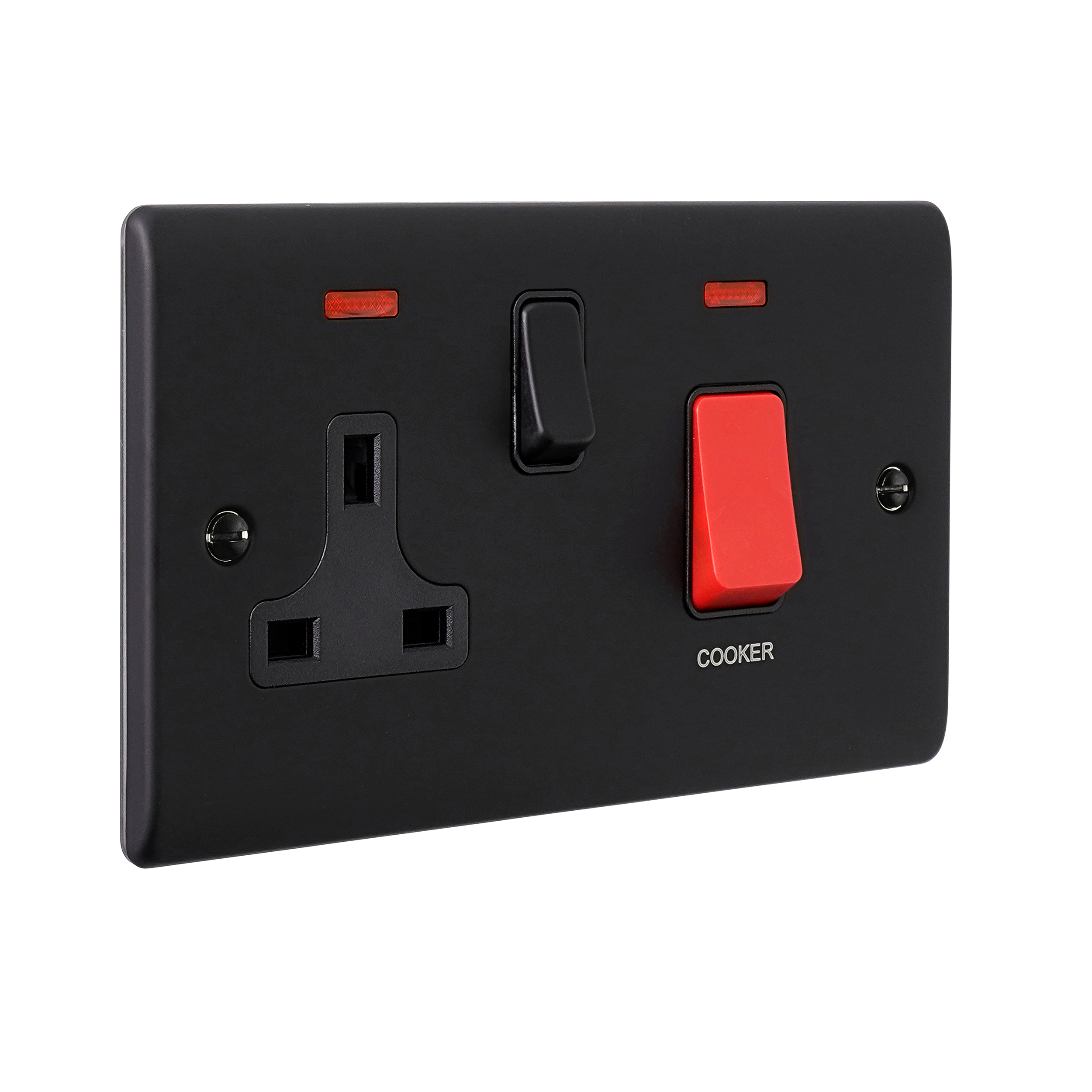 Saxby Raised Screwed 45A DP Cooker Switch with 13A Socket with Neon Matt Black With Black Insert - RS551BLB - Image 3