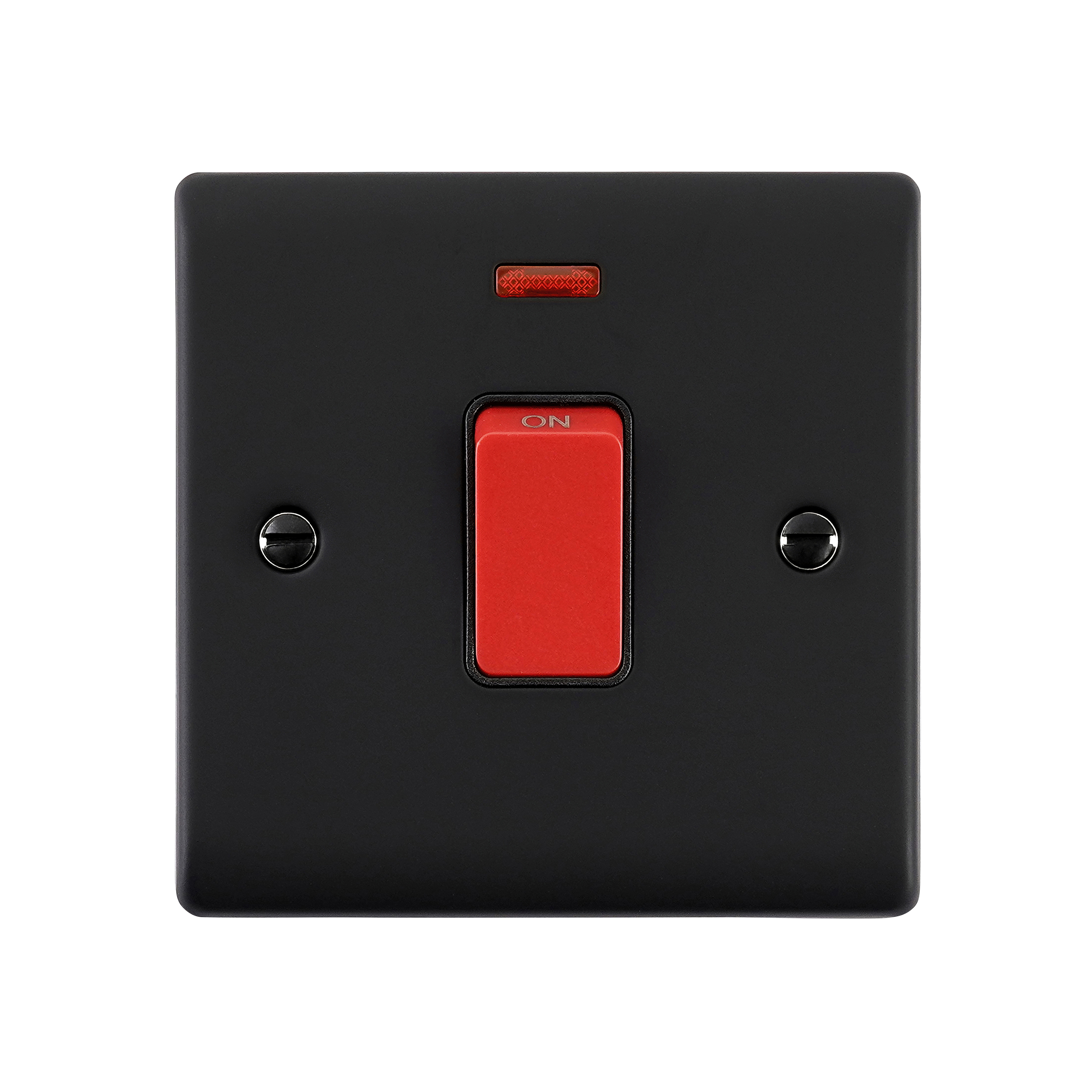 Saxby Raised Screwed 45A 1G DP Switch with Neon Matt Black With Black Insert - RS553BLB - Image 2