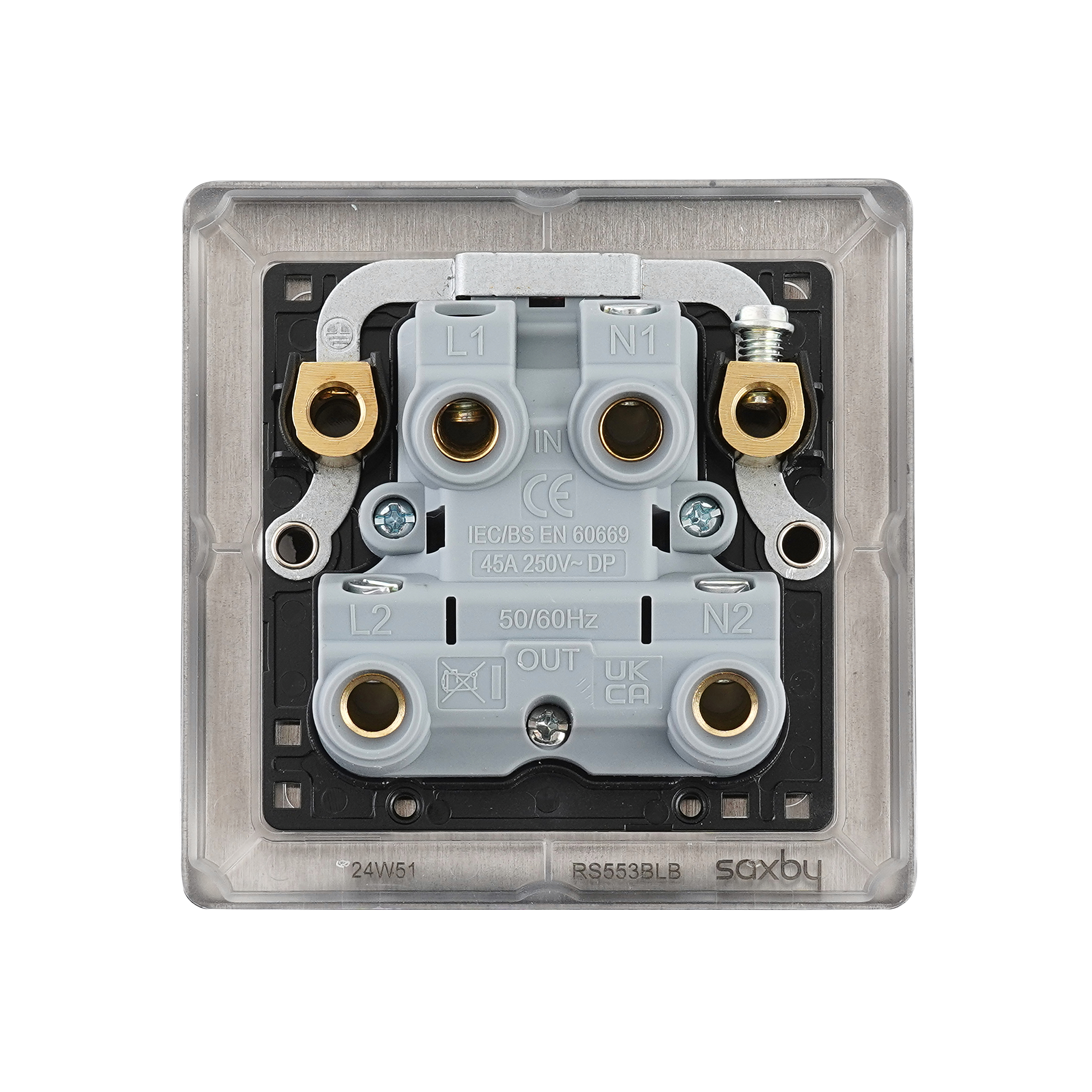 Saxby Raised Screwed 45A 1G DP Switch with Neon Matt Black With Black Insert - RS553BLB - Image 5